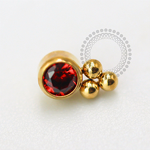 TN1608 Topo CZ Garnet 3 Esferas Titânio PVD Gold