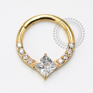 TN1640 Segmento 8mm Cravejado CZ Quadrada Titanio PVD Gold