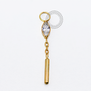 TN1704 Pingente Navete CZ com Barra Titânio PVD Gold