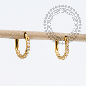 TN1728 Brinco Argola Cravejada 8mm Titânio PVD Gold