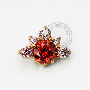 TN1733 Topo Meia Flor Rubi e Rosa Titânio PVD Gold