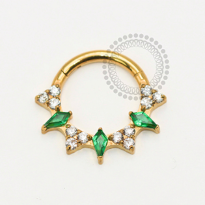 TN1774 Segmento Frontal 8mm CZ Verde e Cristal Titânio PVD Gold