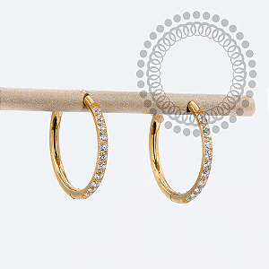 TN1862 Brinco Argola Cravejada 14mm Titânio PVD Gold