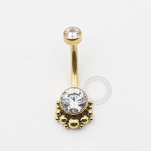 TN584 Navel CZ 13 Esferas Titânio PVD Gold