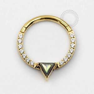 TN723 Segmento Frontal CZ e Abalone Titânio PVD Gold