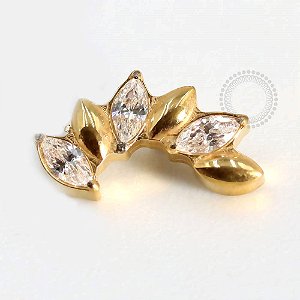 TN767 Topo Cluster Navetes 3 CZ Titânio PVD Gold