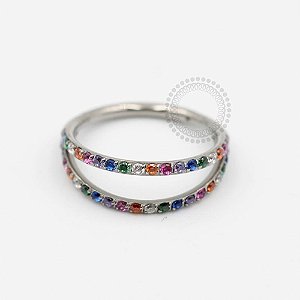 TN145 Segmento Duplo Cravejado Rainbow Titânio ASTM F136