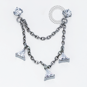 TN1721 Topo 2 Roscas CZ Corrente 3 Triângulos Titânio ASTM F-136