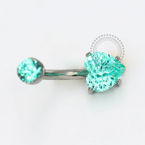 TN1804 Navel Coração CZ Paraíba Verde Titânio ASTM F136