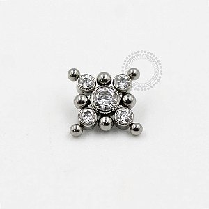 TN203 Topo Mandala Quadrada CZ e Esferas Titânio ASTM F136