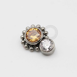 TN379 Topo Big CZ Laranja e Cristal Esferas Titânio ASTM F136