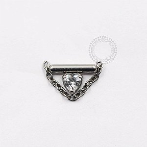 TN920 Topo Barra Coração CZ e Corrente Titânio ASTM F136