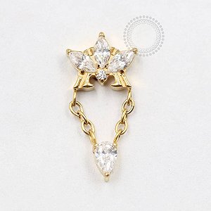 TN715 Topo Coroa Navetes Pingente CZ Titânio PVD Gold