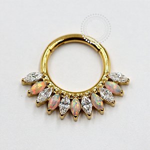 TN1127 Segmento Frontal Navetes CZ Opala Titânio PVD Gold