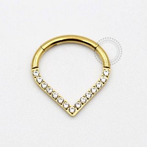 TN158 Segmento Frontal Triangular CZ Titânio PVD Gold