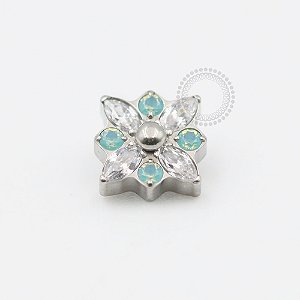 TN596 Topo Flor de Lótus CZ e Opalite Titânio ASTM F136