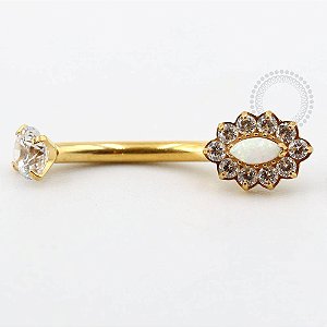 TN750 Navel Flor Oval CZ Miolo Opala Titânio PVD Gold