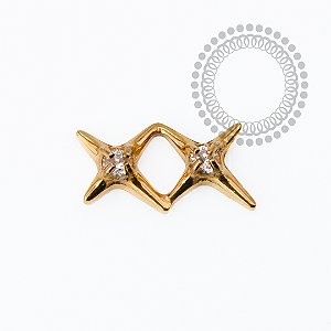 TN2461 Topo Estrela  Dupla 4 Pontas CZ Titânio PVD Gold
