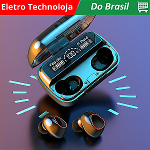 Fone de Ouvido Bluetooth 5.1 com Case LED Digital – À Prova D&#39;água, Grav