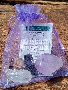 Kit Cristais Proteção Suprema – Pedras 100% Naturais (Ametista + Cristal + Turmalina Negra + Olho de Tigre + Hematita)