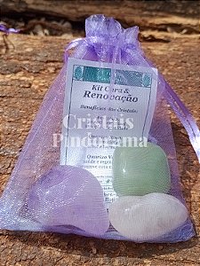Kit Cristais Cura & Renovação – Pedras 100% Naturais (Quartzo Rosa + Quartzo Verde + Ametista)