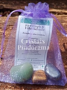 Kit Cristais de Energia & Vitalidade - Pedras 100% Naturais (Quartzo Verde + Hematita + Olho de Tigre)