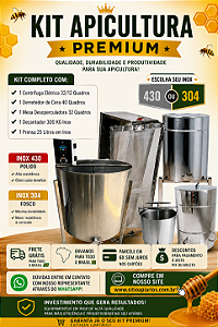 Kit Premium - Centrifuga Elétrica 32/12 Quadros +Derretedor de Cera 40 Quadros + Mesa Desoperculadora 32 Quadros + Decantador 300 KG Inox + Prensa 25 Litros em Inox