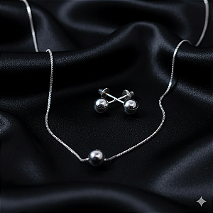 Conjunto Colar e Brincos Bola Lisa