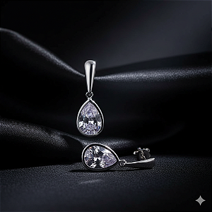 Brinco Gota Prata com Zircônia Cristal