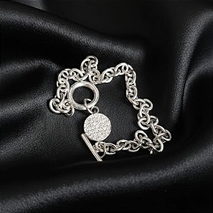 Pulseira Prata Pingente Redondo Zircônias