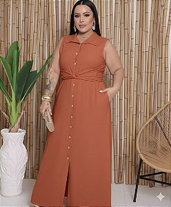 Vestido Feminino Plus Size Elegante com Botões Funcionais e Cinto em Tecido Premium Lara Ponto G