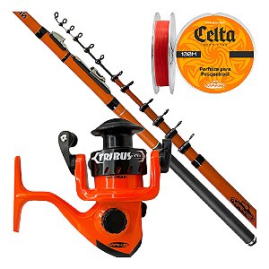 Kit Pesqueiro Molinete Tribus Vara 2,40mts C/ Linha Soft