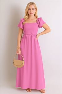Vestido longo manga fluída