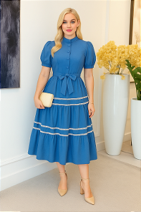 Vestido babado azul