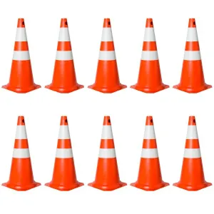 Kit 10 Cones De Sinalização Trânsito PVC 75cm Laranja e Branco - Plastcor