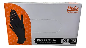 Luvas Descartáveis Antiderrapantes Medix Luva Nitrilica S/pó Cor Preto Tamanho G De Nitrila X 100 Unidades