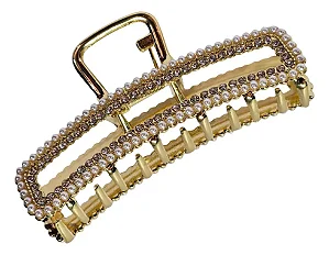 Piranha Prendedor De Cabelo Metal Dourado Com Pedras Retangular