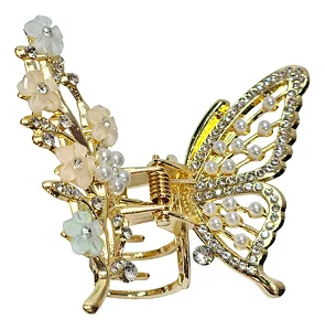 Piranha De Cabelo Borboleta De Luxo Dourada Com Strass