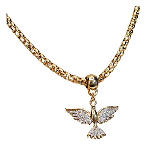 Colar Dourado Feminino Com Pingente De Ave Pedras Brilhantes