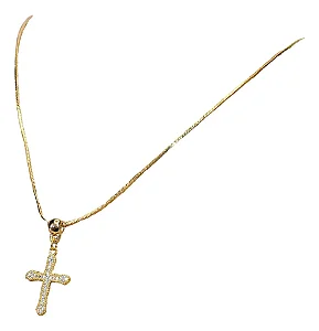 Colar Feminino Com Pingente De Cruz Dourado