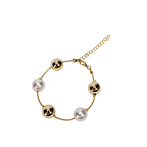 Pulseira Lisa de Esferas Dourada com Pérola