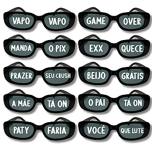 Kit 10 Óculos Escuro JOMA Vintage Retrô Com Frases Divertidas Para Festas