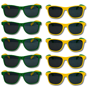 Kit 10 Óculos Escuro Clássico Joma Brasil Copa Mundo Torcida Verde Amarelo