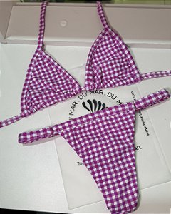 BIQUÍNI CORTININHA XADREZ ROSA