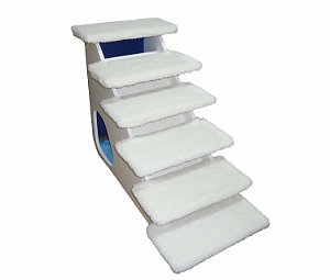 -Escada Top Pelúcia cor Branca/Azul 60 cm Altura 6 Degraus-