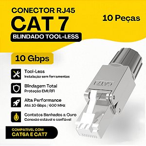 10 Conector Rj45 Cat7 Blindado Tool-less 10 Gigabit Ethernet