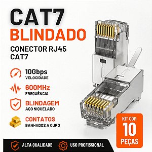 10 Peças Conector Rj45 Cat6a/cat7 Blindado C/ Guia 10gbps