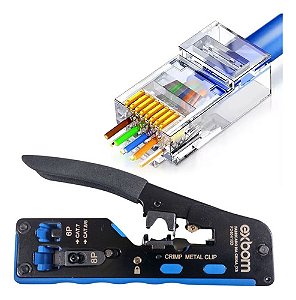 Alicate Crimpagem Cabo Rede + 100 Conector Rj45 Vazado