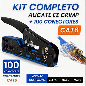Alicate Crimpagem Cabo Rede + 100 Conector Rj45 CAT6 Vazado