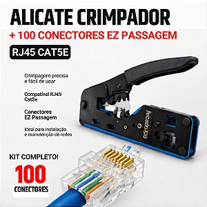 Alicate Crimpagem Rj45 + 100 Conector Ez Rj45 Passagem